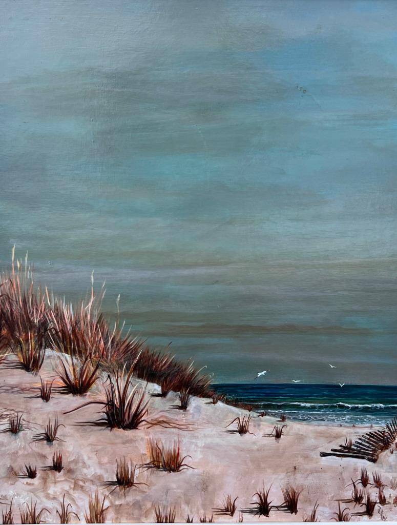 Original Oil Painting Coastal Beach Florida Landscape Seagulls Birds Art
