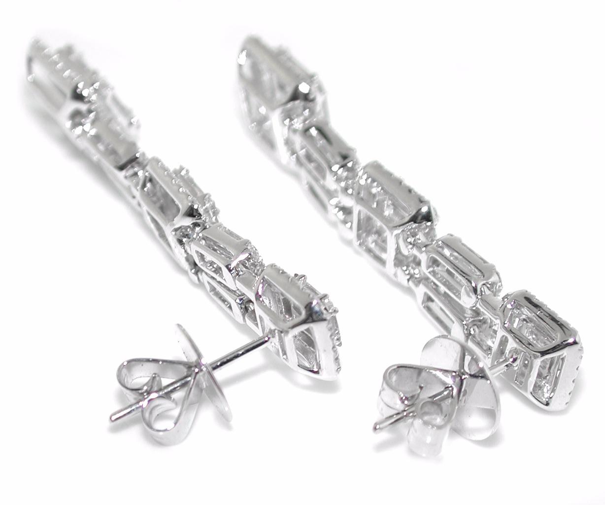 Luxury 3.85 CT Drop Dangle Round & Baguette Diamond Earrings 14k White