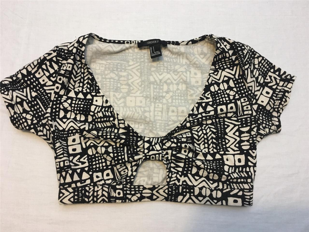 Forever 21 Women S Crop Top Black White Cotton Spandex Summer