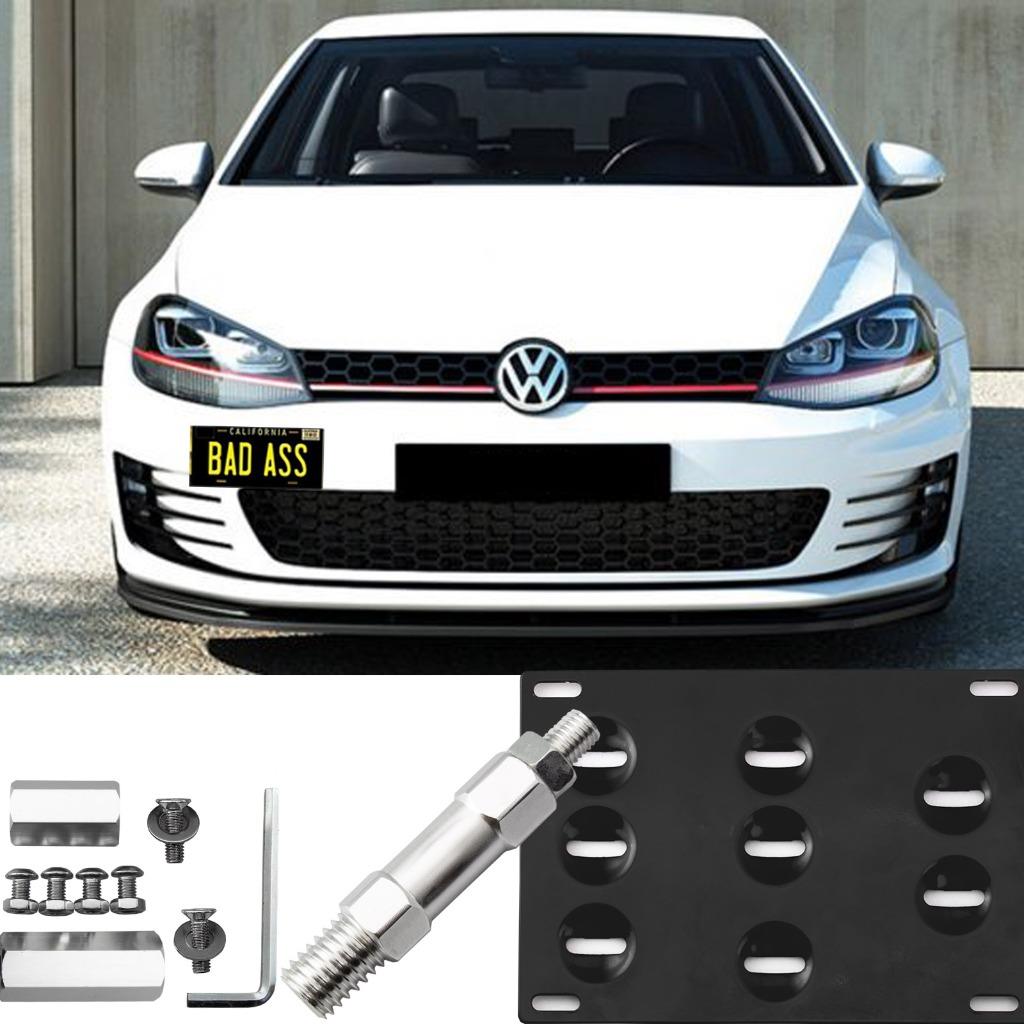 Black Tow Hook License Plate Bumper Mount Bracket For VW MK7 Golf GTi