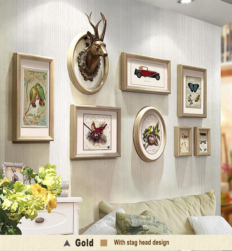 8PCs Wooden Photo Frame Set Wall Art Decoration with/without Stag Head