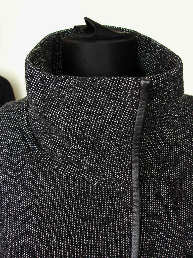 EILEEN FISHER Plush High Collar Cape with Leather Trim Cotton Wool Silk ...