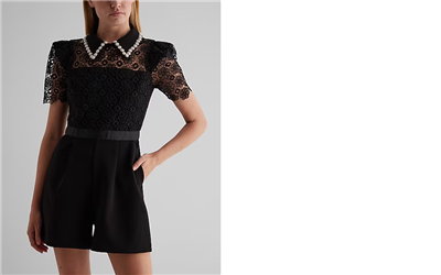 new EXPRESS lace crochet pearl dress collar romper jumpsuit 10 | eBay