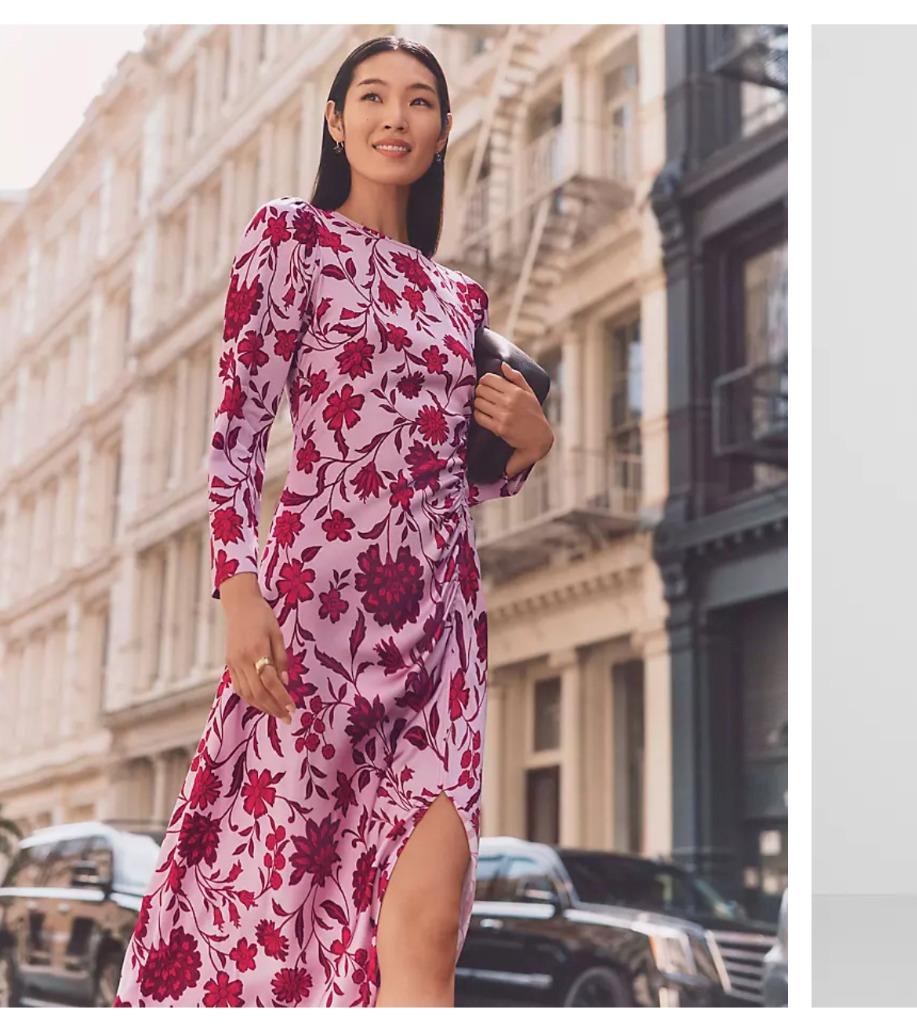 nwt ANN TAYLOR 2025 pink satin floral ruched midi dress 10