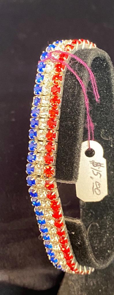 Patriotic Red White & Blue Stretch Slip-on Czech Crystal Bracelet 2-Choices - Picture 25 of 25