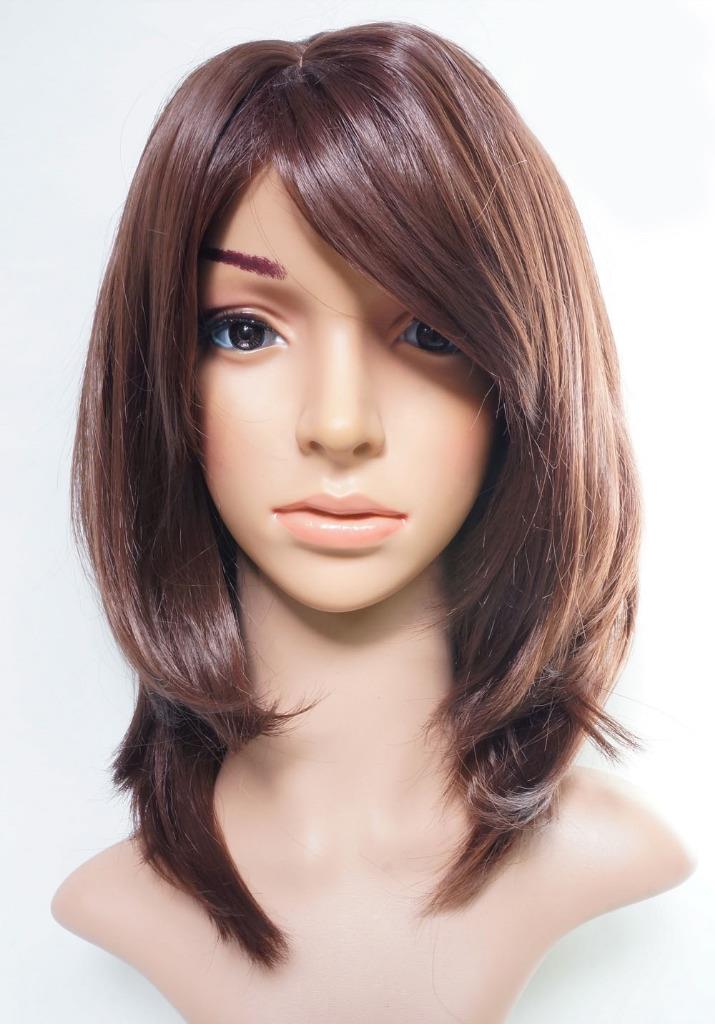 W24 Chocolate Brown Full Wig Medium Length Bob Straight ...