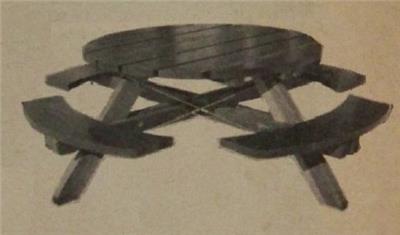 Round Picnic Table W Attached Benches Eames Era Patio Chair 1956
