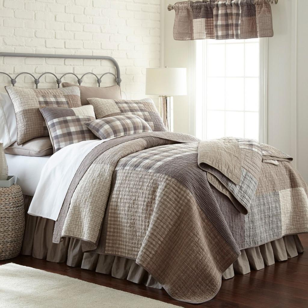 Donna Sharp Smoky Square Quilted King 3 Pc Quilt Set Farmhouse