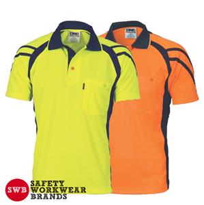 DNC Workwear Mens Hi Vis Cool Stripe Panel Polo Shirt Tradie Orange ...