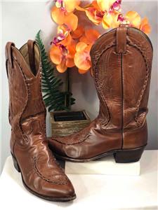MENS,Dan Post Boots, Camel Colored Leather, Bucklaced In Dark Brown. Vintage DAN POST Brown 2 Tone Ostrich Western Boots | Made  main image 4