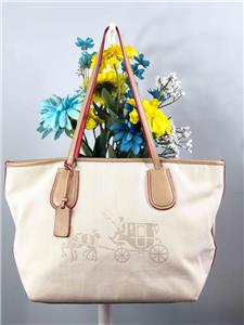 COACH Horse and Carriage Khaki/ Chalk Canvas Shoulder Tote Bag