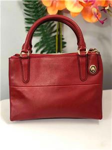 COACH Mini Turnlock Borough Red Pebbled Leather Crossbody (No Long