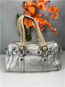 BALLY 1851 Metallic Silver Genuine Leather Hemp Straps Shoulder
