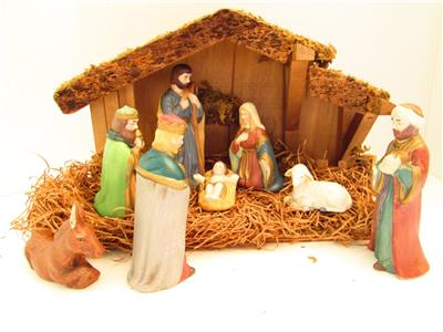 Holiday Time 8 Piece Porcelain Nativity Scene W Wooden Stable Ebay Largest piece is 17 in. ebay