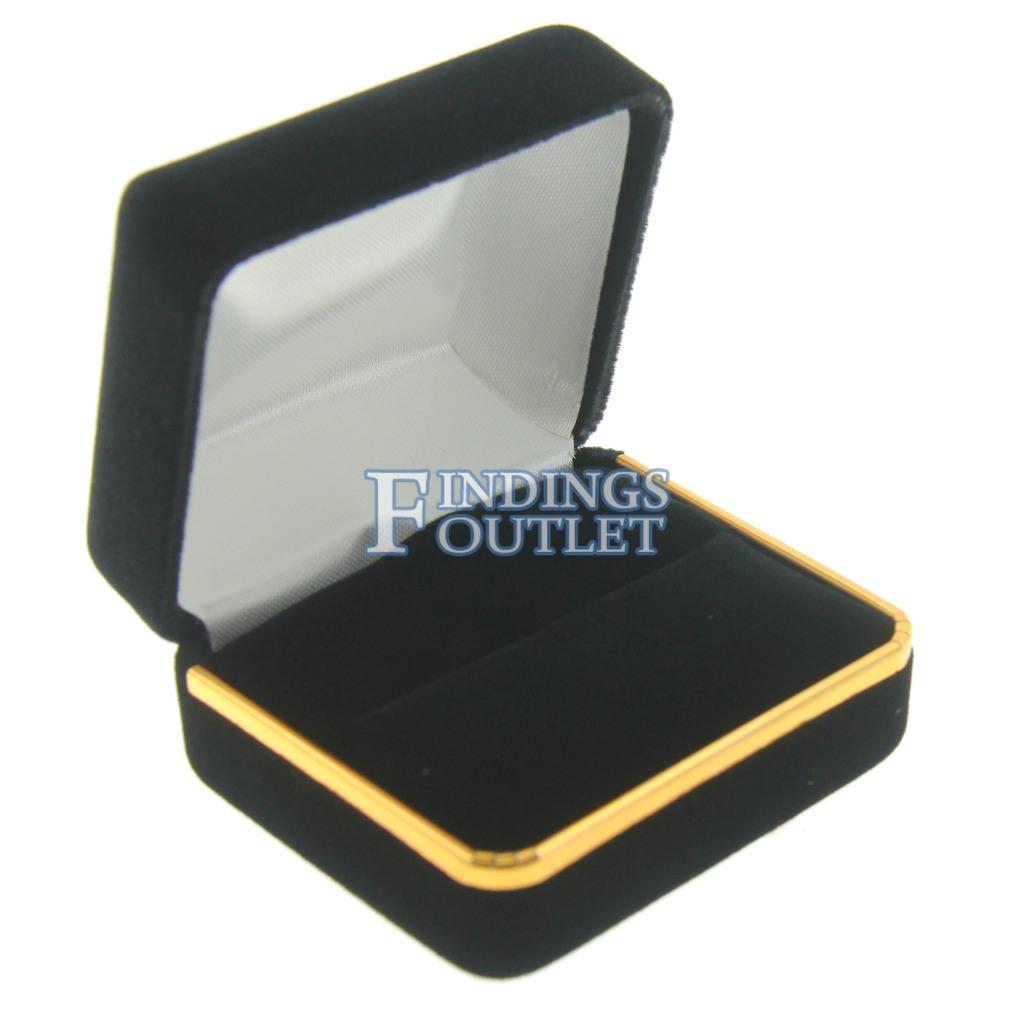 Lot Of 12 Black Leatherette Finger Ring Boxes With Gold Trim