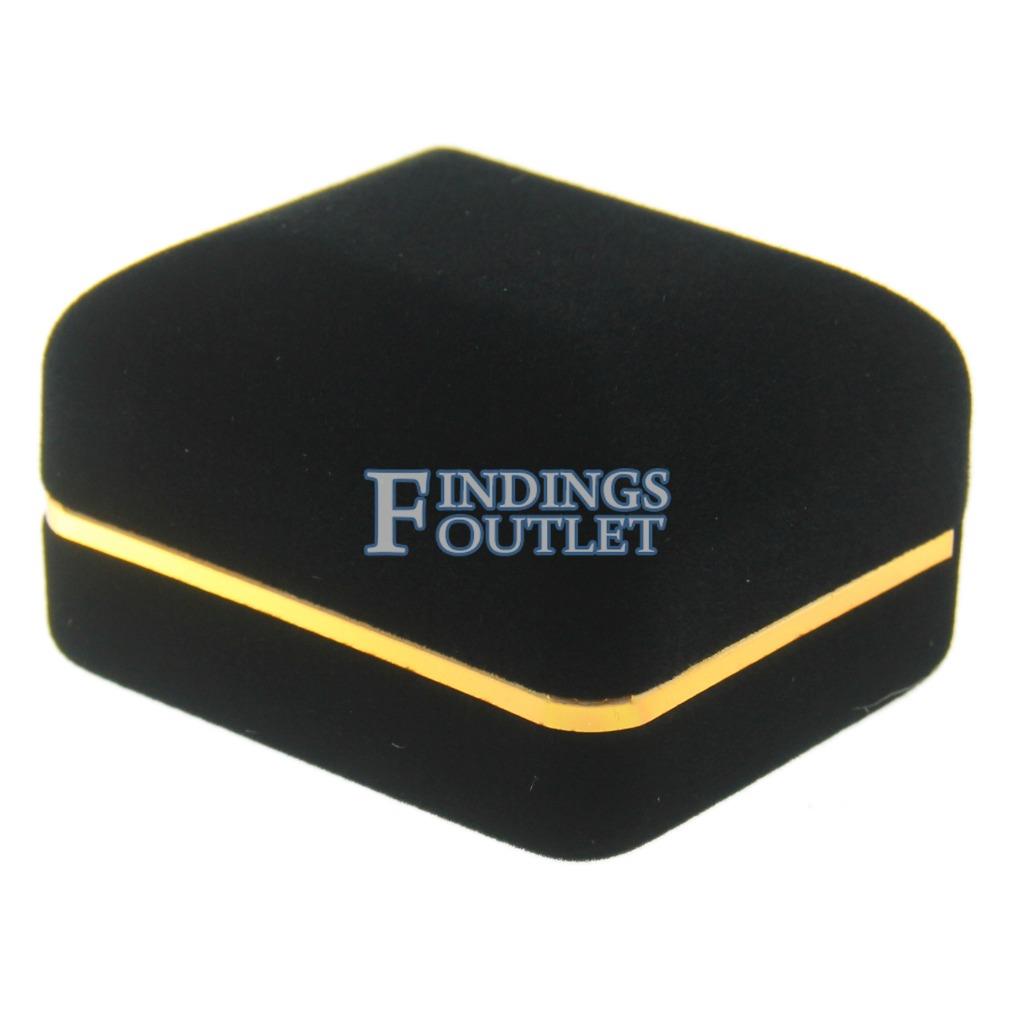 Lot Of 12 Black Leatherette Finger Ring Boxes With Gold Trim