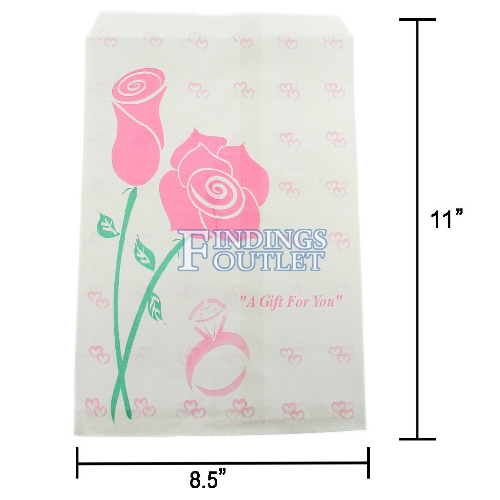 Pink Silver Gold Rose Paper Gift Bags Jewelry Merchandise Shopping 8.5x11 100pcs