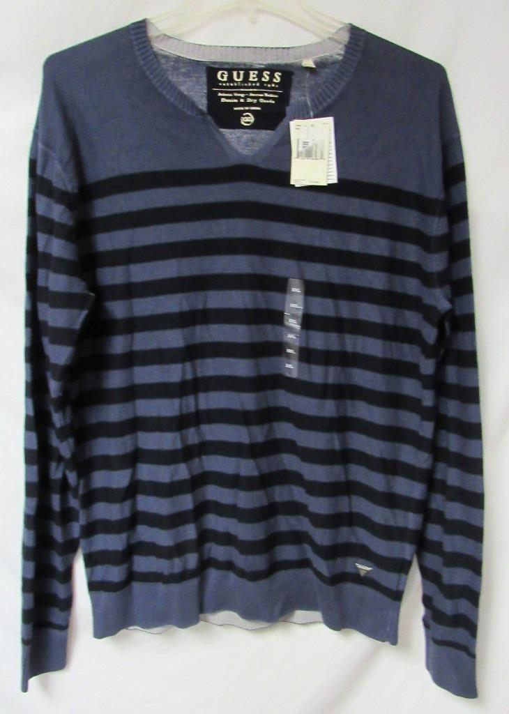 Guess Mens S M XL or 2XL Striped Split V-Neck Sweater MSRP $79, 3 Colors C1 6173 - Picture 11 of 12