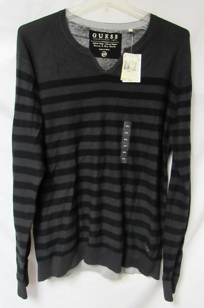 Guess Mens S M XL or 2XL Striped Split V-Neck Sweater MSRP $79, 3 Colors C1 6173 - Picture 12 of 12