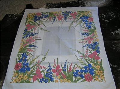 1940 S Floral Screen Print Cotton Tablecloth 47 X 52 Ebay