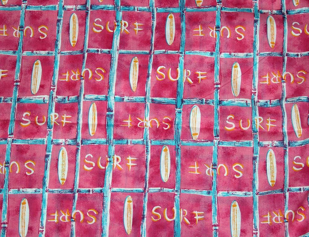 Hawaiian Shirts Surfboards Blue Pink Red Cotton Fabric OOP Early 2000s BTY U-Pic - Picture 3 of 7