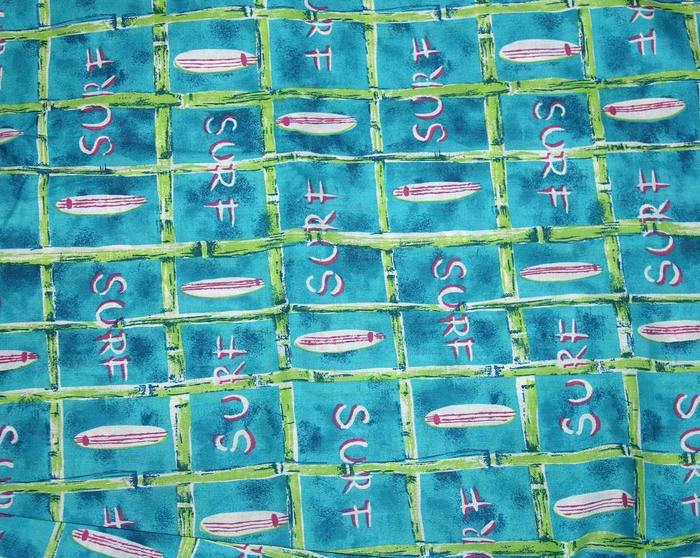 Hawaiian Shirts Surfboards Blue Pink Red Cotton Fabric OOP Early 2000s BTY U-Pic - Picture 4 of 7