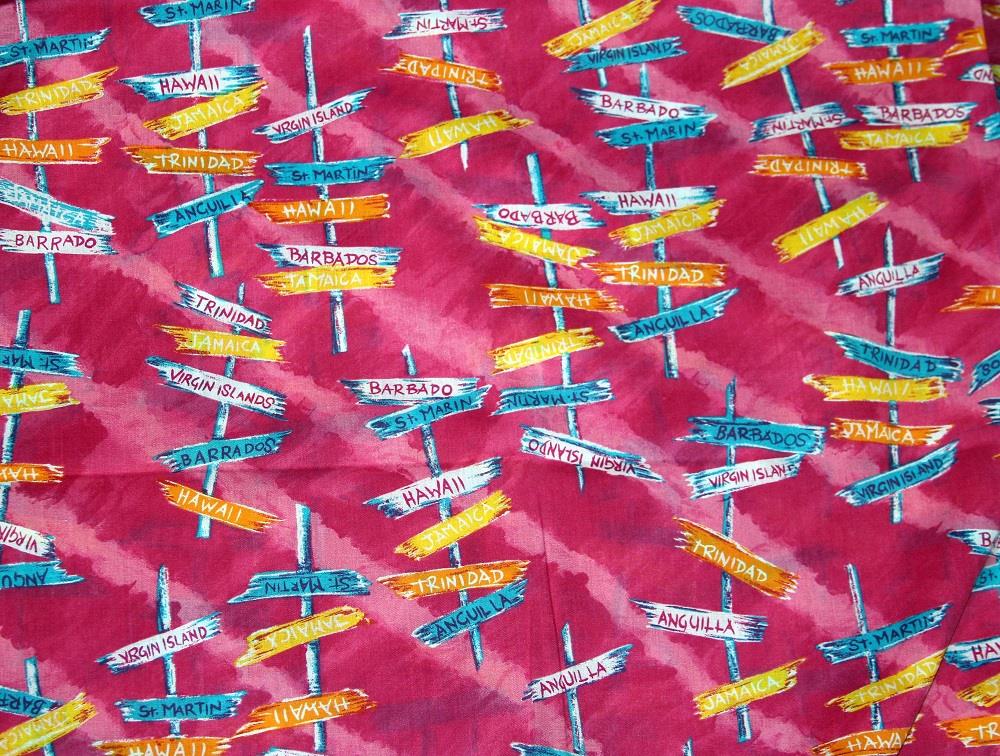 Hawaiian Shirts Surfboards Blue Pink Red Cotton Fabric OOP Early 2000s BTY U-Pic - Picture 5 of 7
