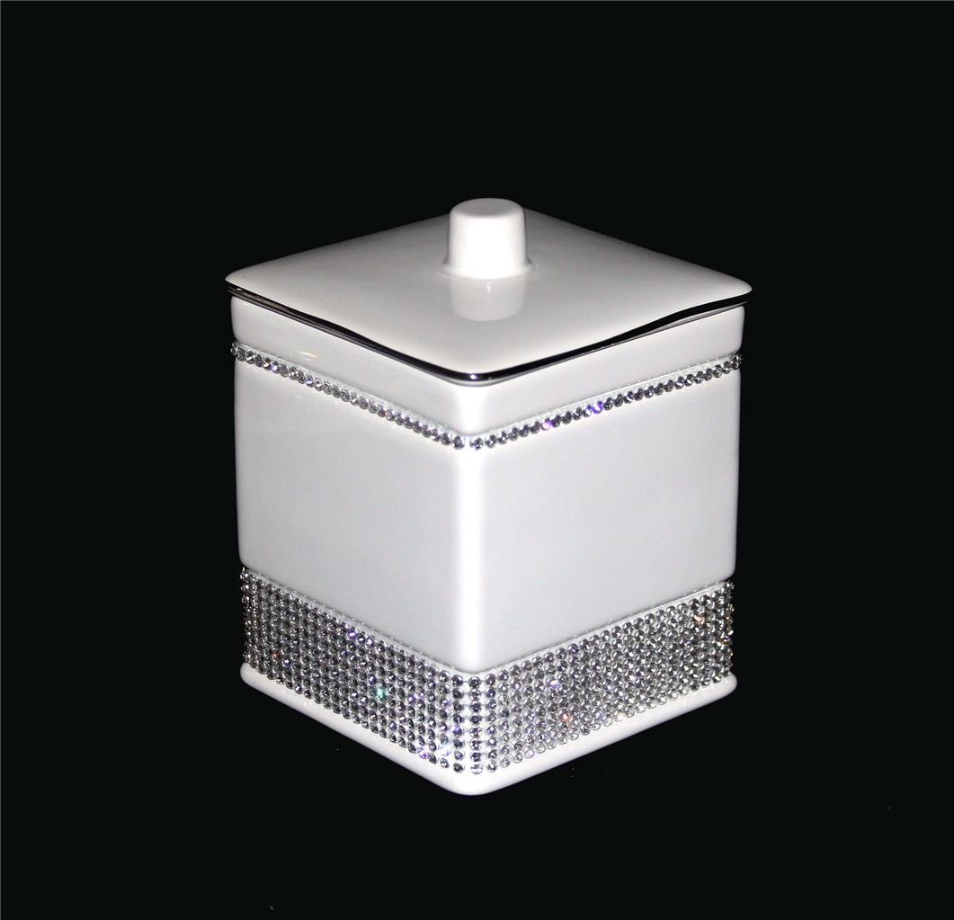 White Ceramic Rhinestones Soap Dispenser*Dish*Tumbler*Toothbrush Holder