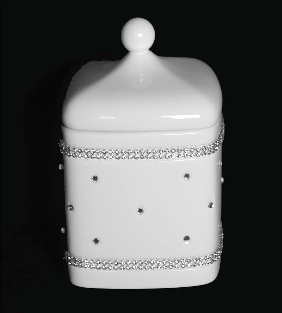White Ceramic Rhinestones Soap Dispenser*Dish*Tumbler*Toothbrush Holder
