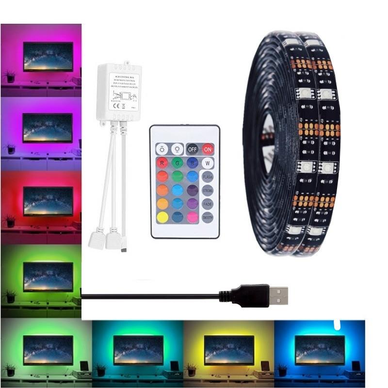 24Key USB Controller 2x// 4x 0.5M LED RGB TV Strip Streifen 60LEDs//m Schwarz