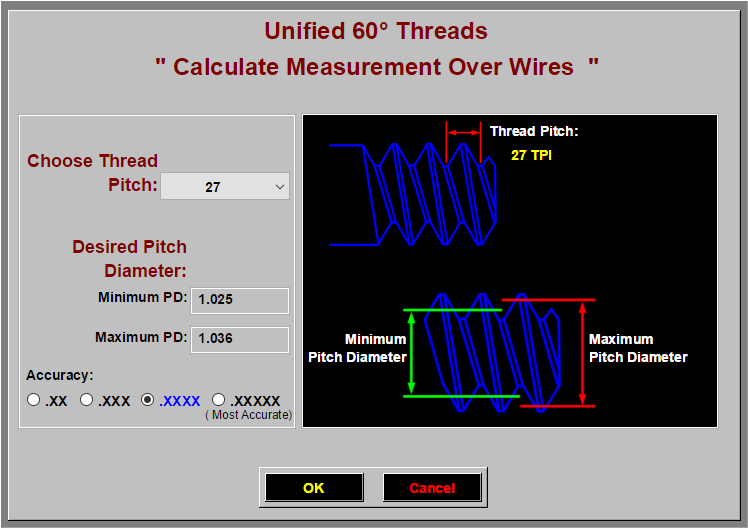 Threads 3 Wire Pitch Diameter Measuring Software Pee Dee thread wires
