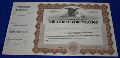 Lionel Stock Certificate Rare 1937 Private Unissued Original | eBay
