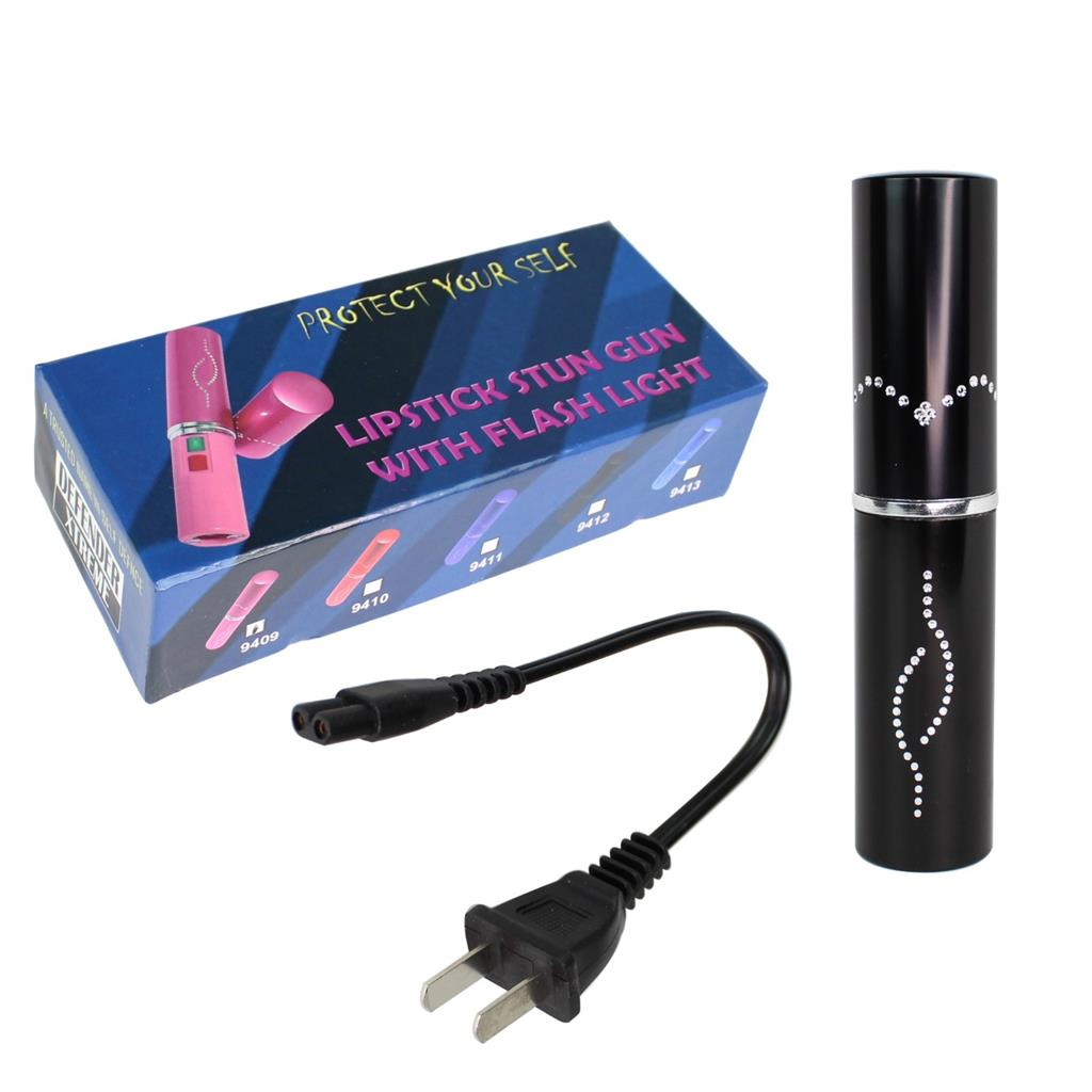2pc Defender Black Lipstick Stun Gun + Slider Key Chain Taser Kit