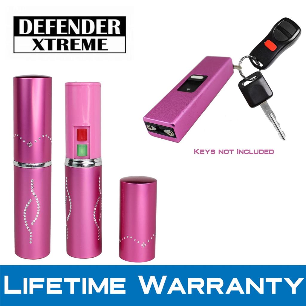 2pc Defender Pink Lipstick Stun Gun + Slider Key Chain Taser Kit