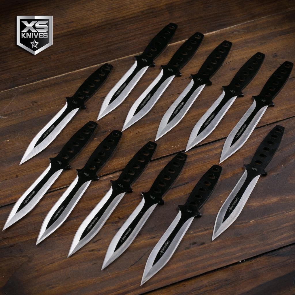 12PC 6 BLACK NINJA FULL TANG Knife Set w/ Nylon Zipper Case
