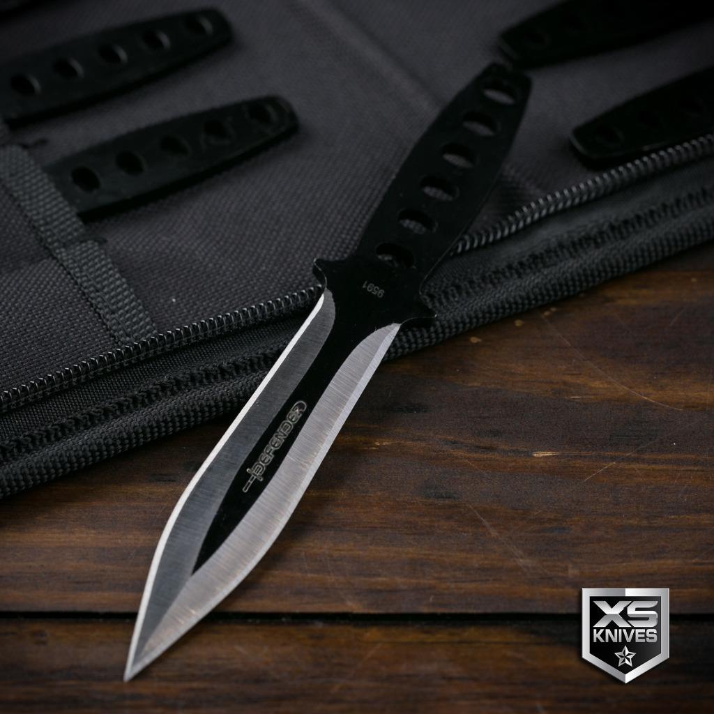 12pc Throwing Knives 6 Black 440 Stainless Knife Set Ninja Naruto