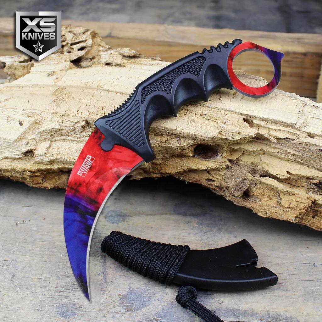 Talon Knife Marble Fade Fire And Ice Tactical MARBLE FADE ICE & FIRE Hunting Karambit Fixed Blade Neck Knife