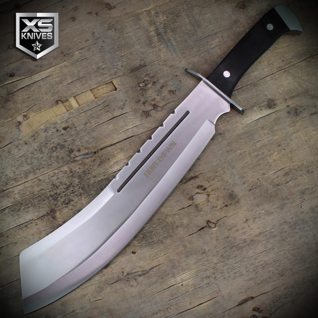 18" COMBAT Curved HUGE Machete Knife FULL TANG Hunting Sword JUNGLE