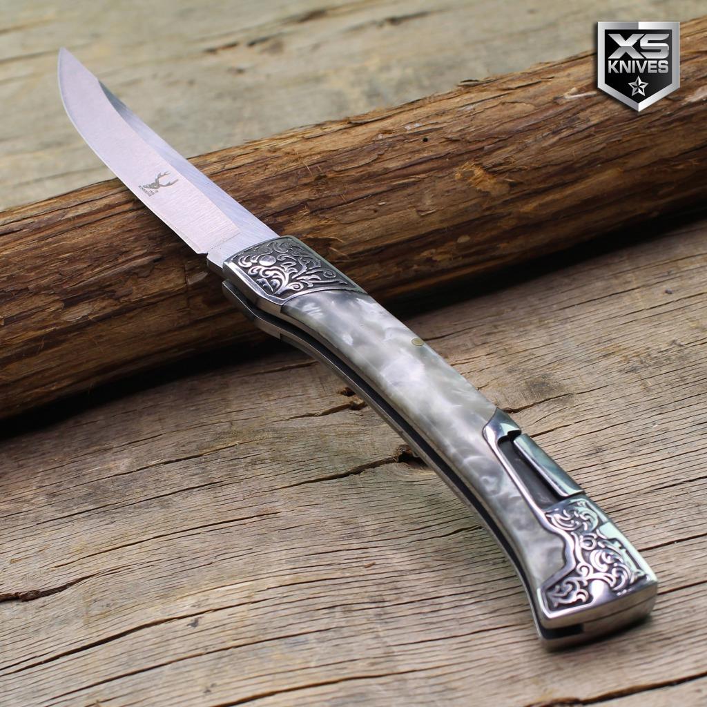 COWBOY Western Ornate Bolster LOCKBACK Folding Pocket Knife PEARL