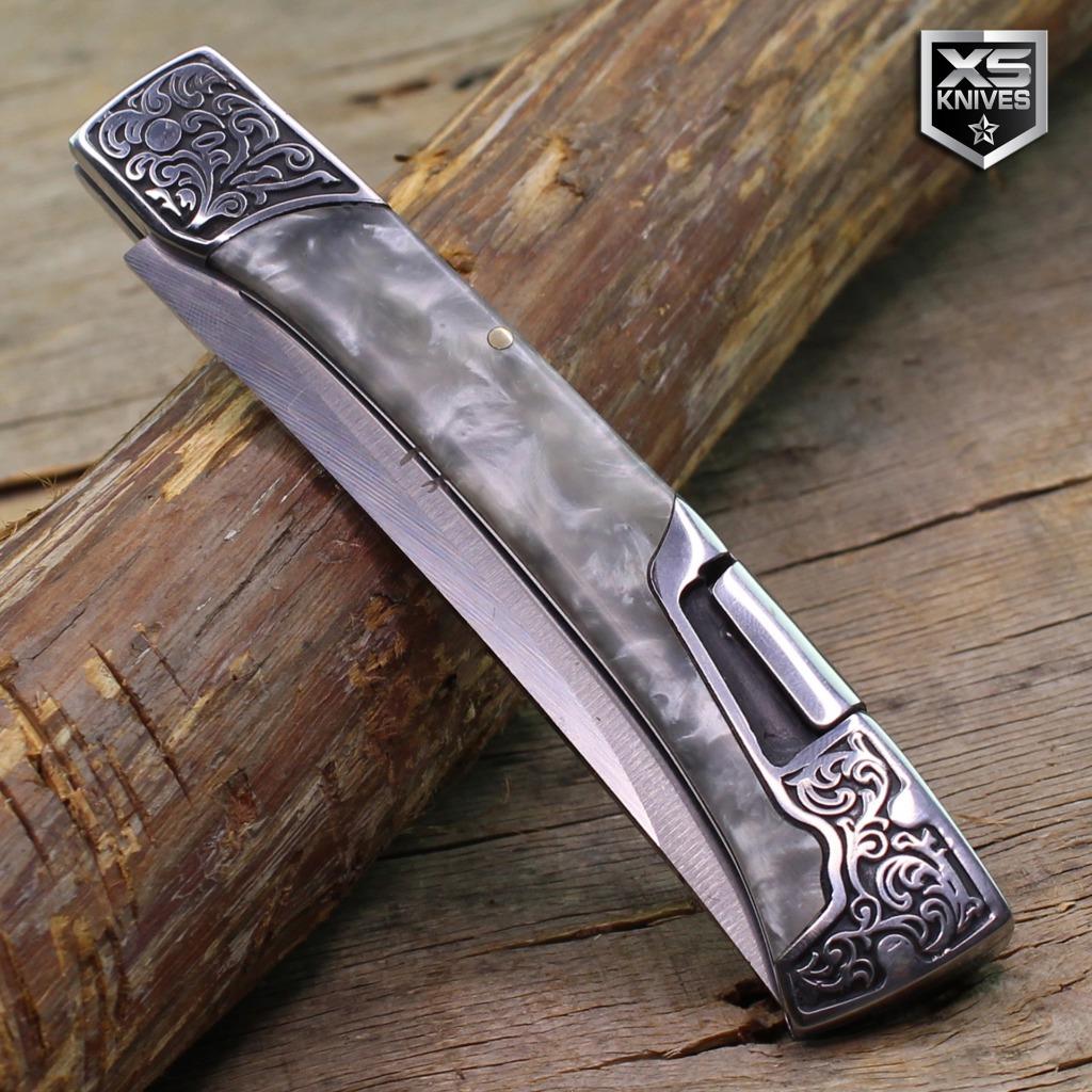 COWBOY Western Ornate Bolster LOCKBACK Folding Pocket Knife PEARL