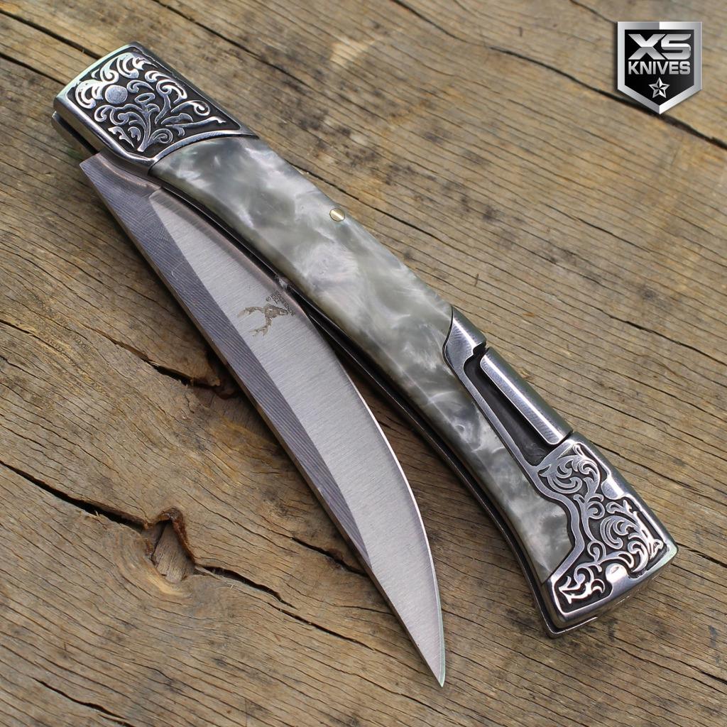 COWBOY Western Ornate Bolster LOCKBACK Folding Pocket Knife PEARL