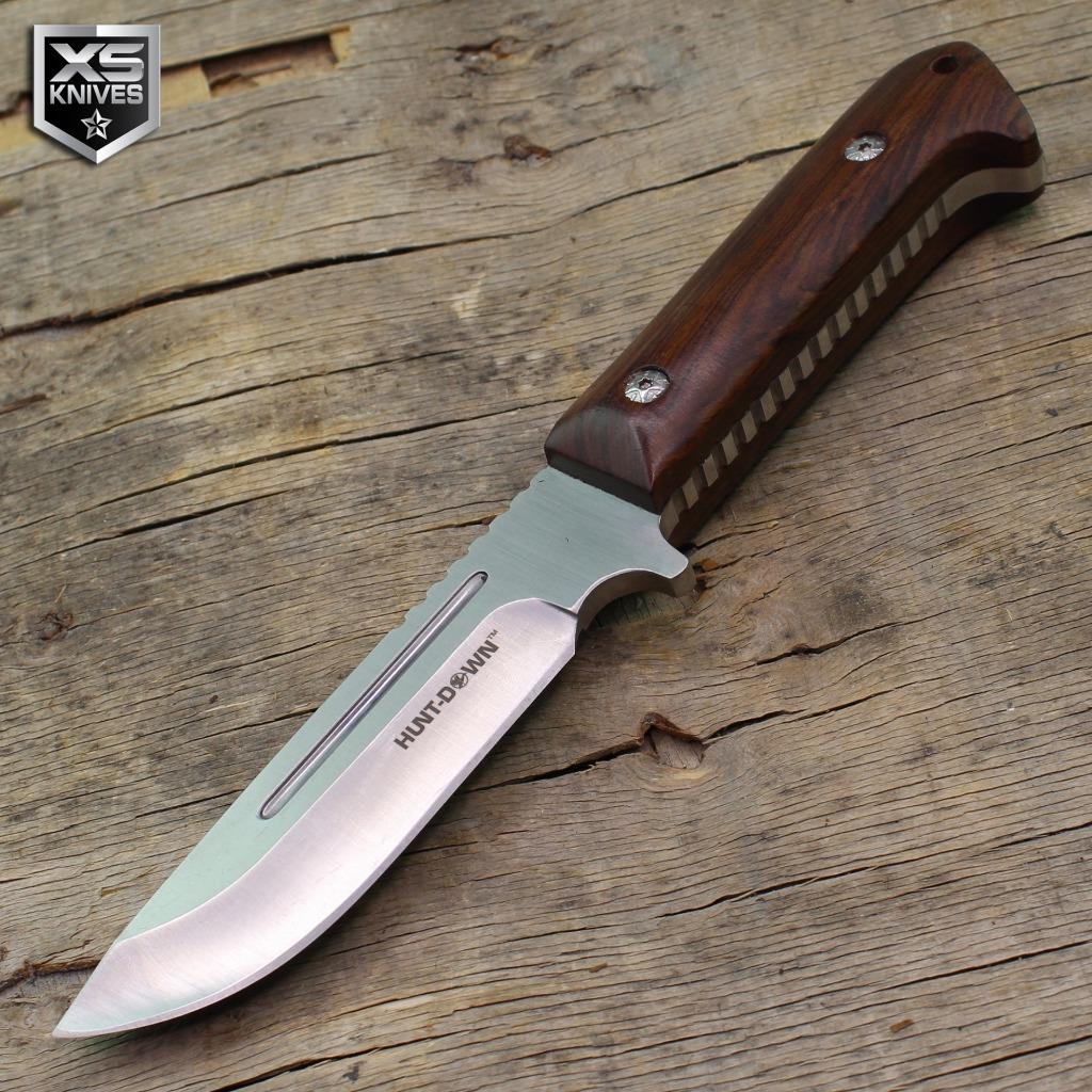 Tactical 9.5" Survival BUSH CRAFT Hunting BROWN WOOD Fixed Blade FULL