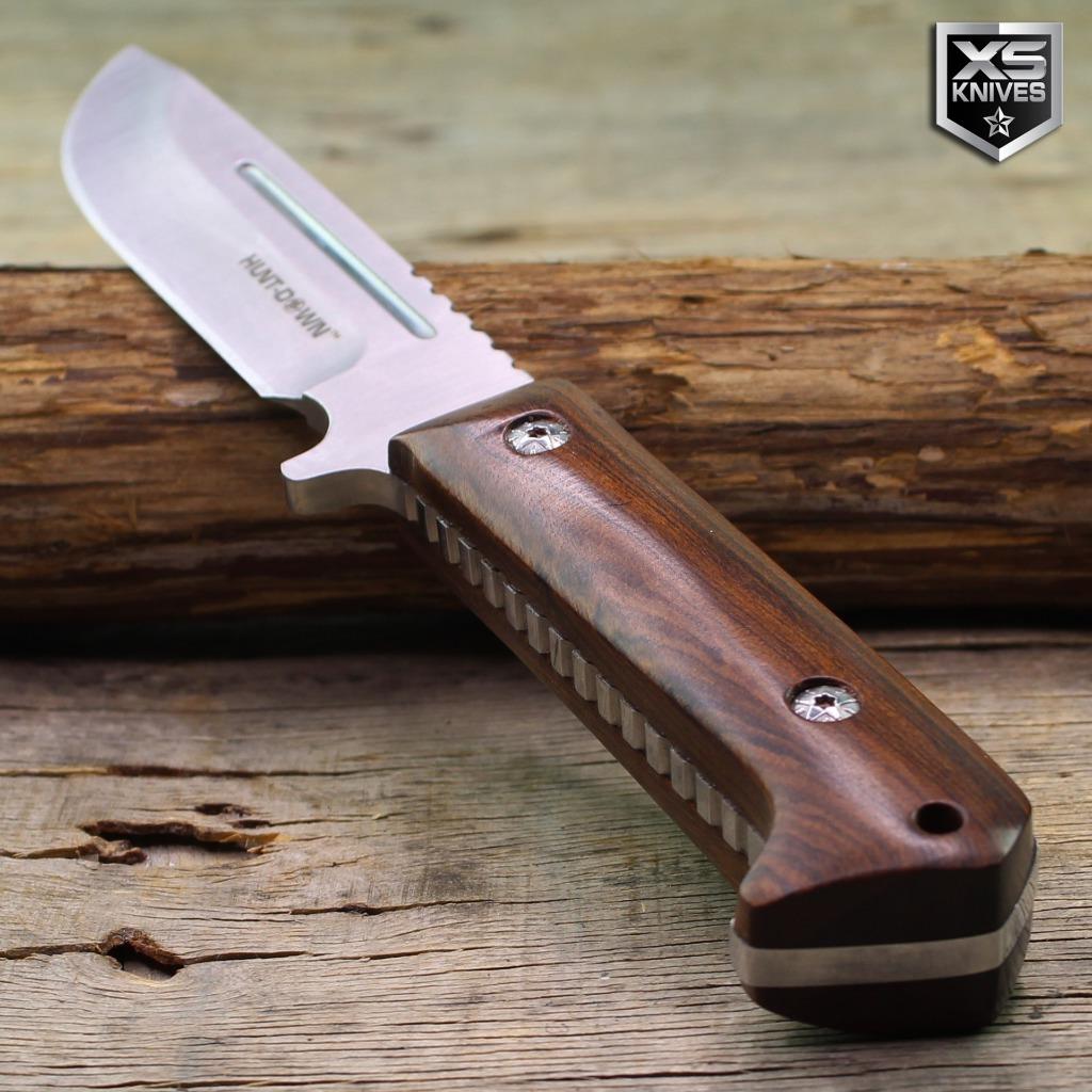 Tactical 9.5" Survival BUSH CRAFT Hunting BROWN WOOD Fixed Blade FULL
