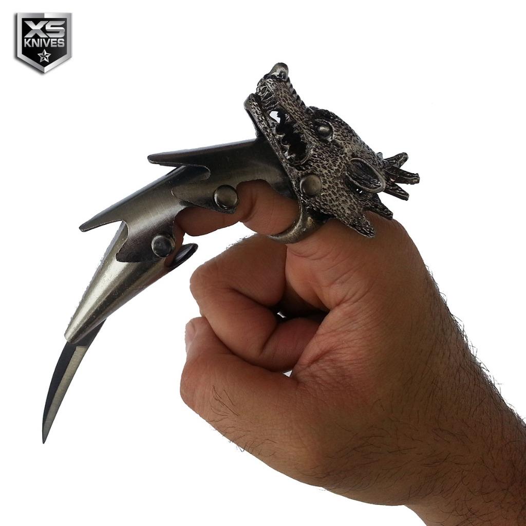 6" WOLF HEAD CLAW Blade Finger Ring IRON REAVER ARMOR Fantasy Knife