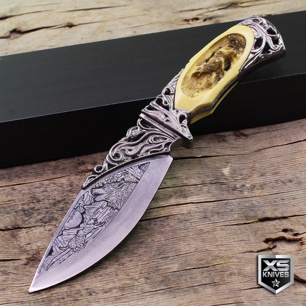 Fantasy Ornate WOLF CARVED Handle FIXED BLADE Collectors Knife Wolves Wilderness eBay