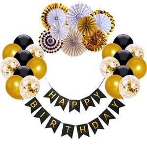 Black Gold Birthday Decorations Set Birthday Banner Confetti
