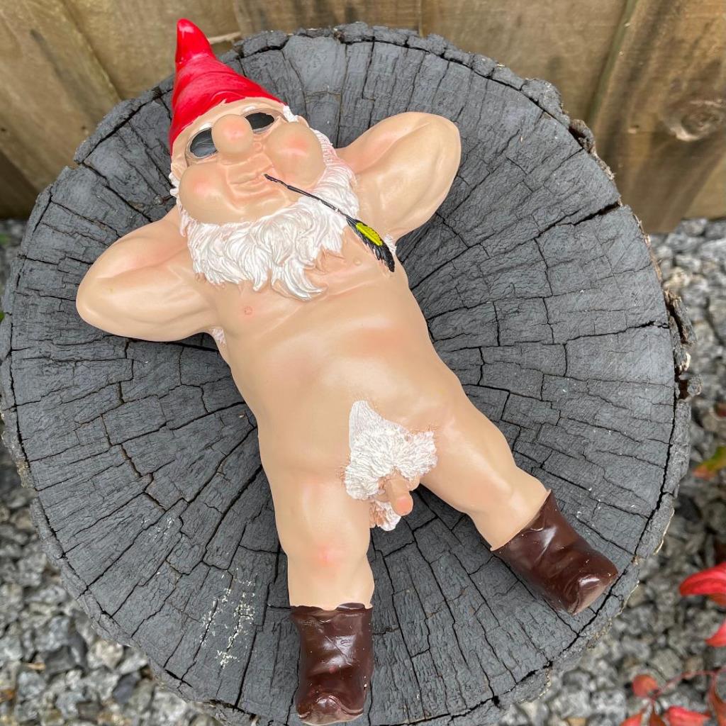 Garden Gnome Naked Nude Gnomes Naughty Laying Down Garden Ornament Statue 25cm - Picture 12 of 14