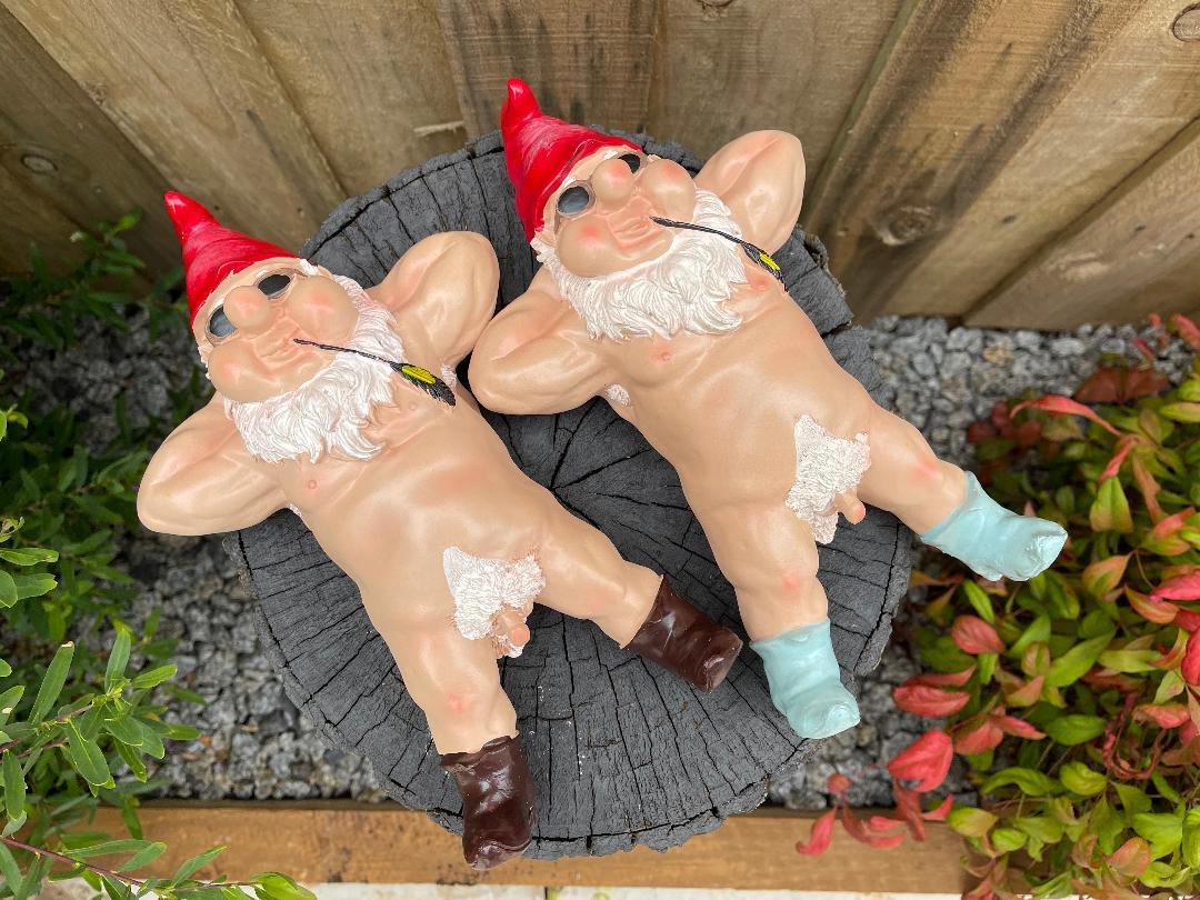 Garden Gnome Naked Nude Gnomes Naughty Laying Down Garden Ornament Statue 25cm - Picture 14 of 14