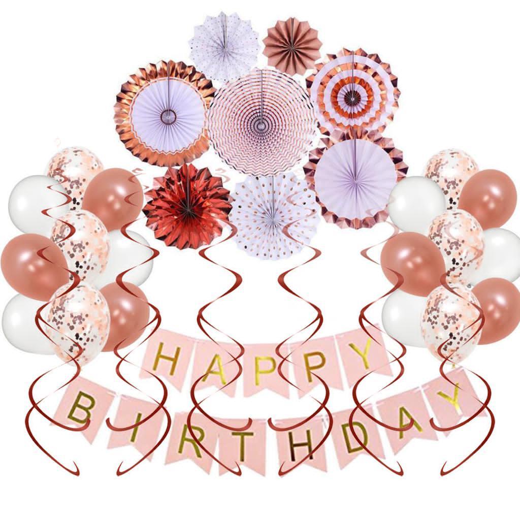 Rose Gold Birthday Decorations Set Birthday Banner Confetti Balloons Men Women - Picture 10 of 10