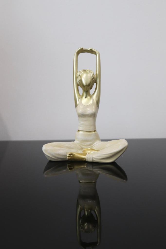 Meditation Lady Yoga Pose Statue Ladies Figurine Home Décor Ornament Cream Gold - Picture 9 of 10